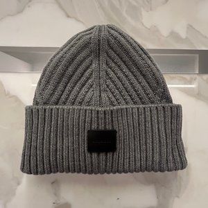 All Saints Traveling Rib Grey Marl Beanie with Patch NEW